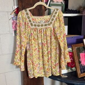 The Pioneer Woman Floral Blouse with Yellow and Pink Accents